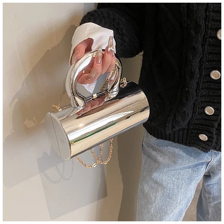 Fashion Cylinder Mini Evening Purse | Gold Box Clutch Shoulder Crossbody Bag for Women's Party Clutches Luxegan