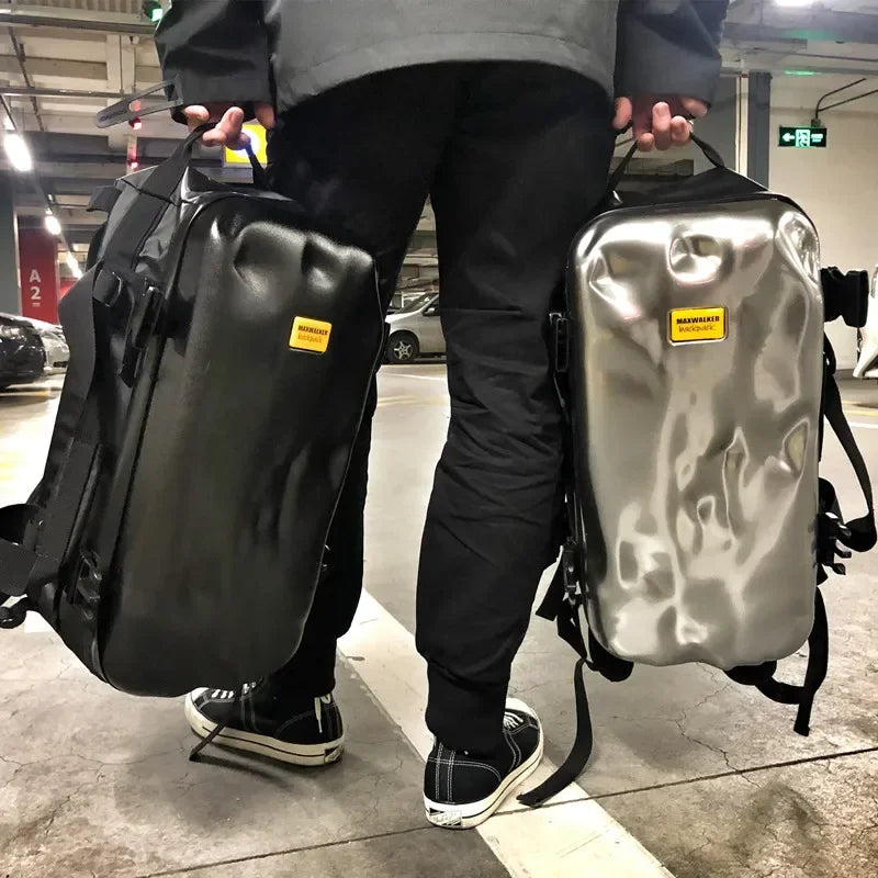 High-End Design "Crash" Backpack for Men | Hard-Shell ABS Moto & Biker Travel Bag | Ins Trend Fitness & Sports Training Pack | 20-35L Unisex Waterproof Tech Backpack Luxegan