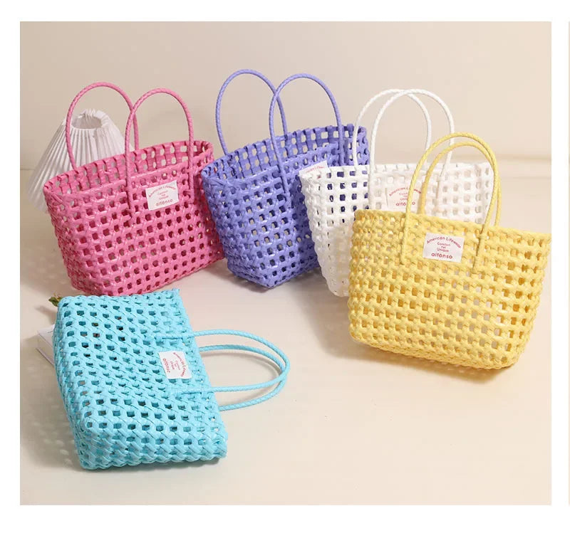 Hollow Out Plastic Woven Tote Bag | Summer Beach & Vacation Handbag Luxegan