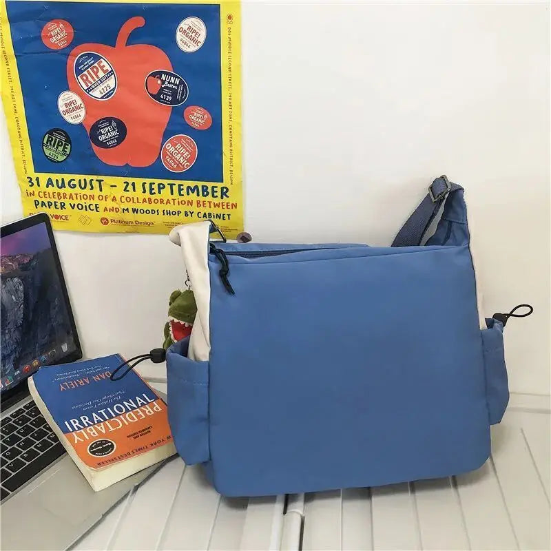 Japanese Simple Messenger Bag | Student Nylon Waterproof Canvas Handbag & Shoulder Crossbody Bag