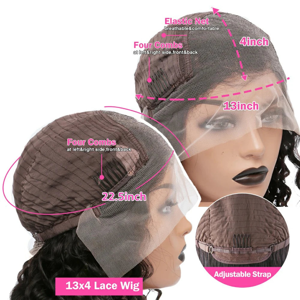 Transparent Deep Wave Lace Frontal Wig | Sophisticated 13x6 & 13x4 French Lace | Elegant "Brazilian Remy" 26+ Inch Length | "Dignified" Pre-Plucked 4x4 Closure Human Hair for Radiant Versatile Styling Luxegan