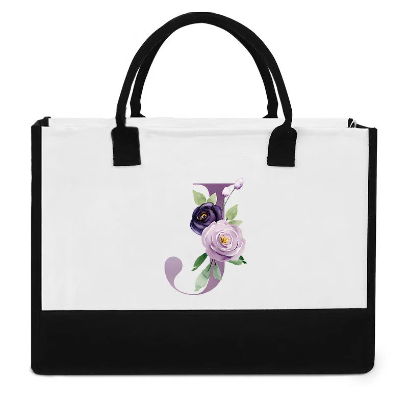 Vintage Purple Flower Series Canvas Bag | Large Capacity Reusable Jute Shopping Tote | Fashionable Imitation Sack Handbag & Casual Grocery Organizer (Unisex) Luxegan