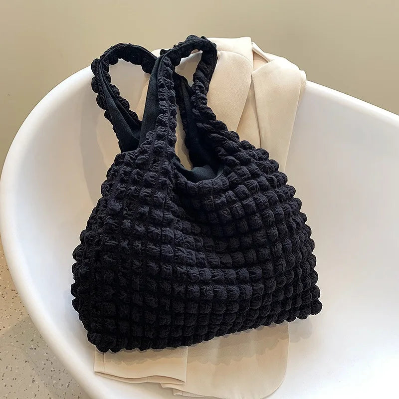 Soft Pleated Cloud Tote | Candy Color Large Capacity Shoulder Bag Luxegan