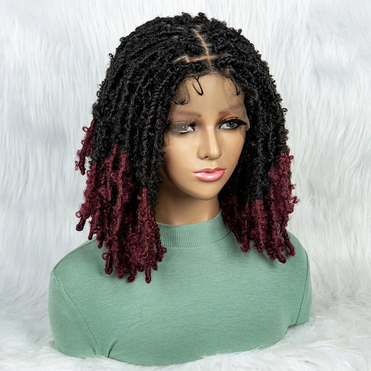 KIMA Pelucas trenzadas sintéticas de 14 pulgadas Peluca frontal de encaje Pelucas trenzadas 9x6 Trenzas de caja sin nudos con pelo de bebé para mujeres negras