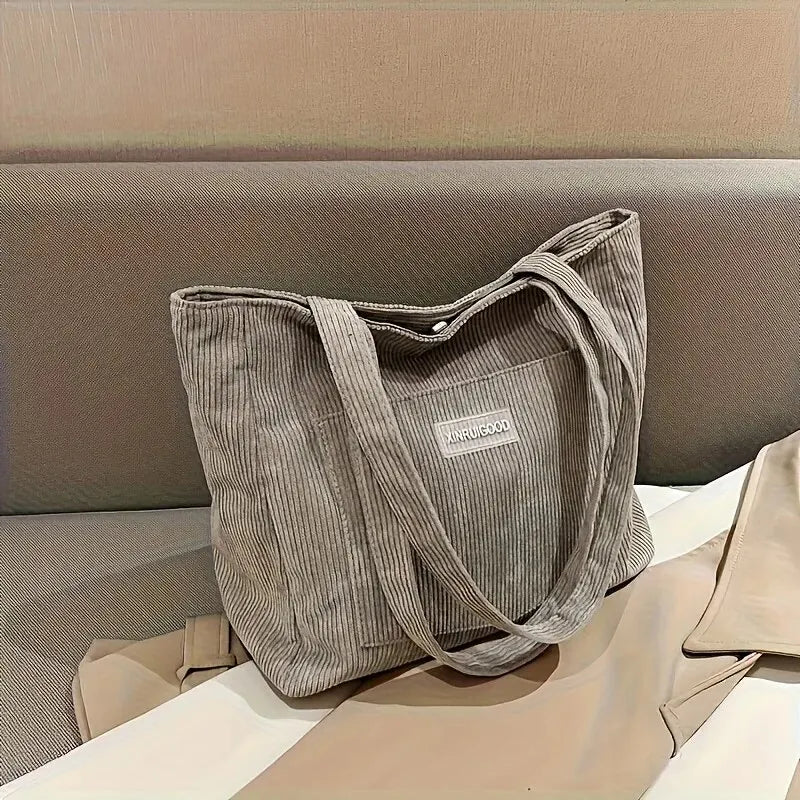 Corduroy Solid Casual Tote | Soft Trendy Large Capacity Shoulder Bag Luxegan