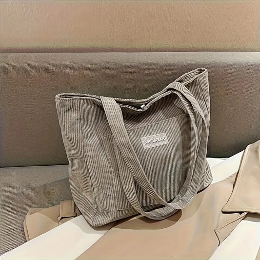 Corduroy Solid Casual Tote | Soft Trendy Large Capacity Shoulder Bag Luxegan