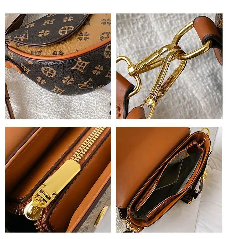 Designer Luxury Saddle Shoulder Bag | Sophisticated Letter-Patterned Clutch | Elegant Japanese & Korean Inspired Travel Tote | "Dignified" Hard-Shell PU Purse with Flap-Pocket Utility Luxegan