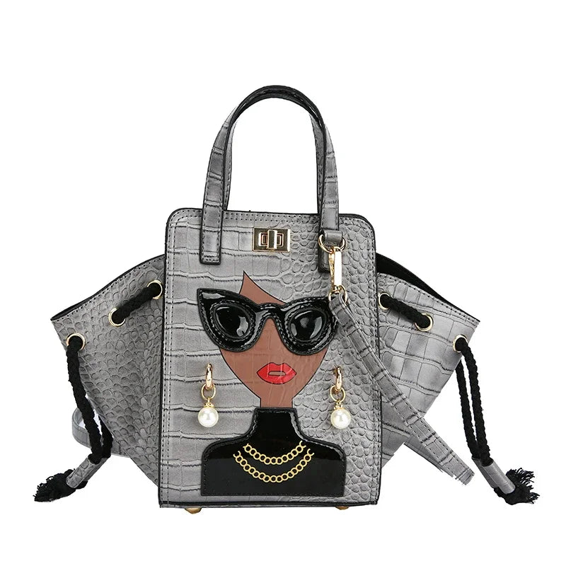 Cartoon Girl Handbag High Quality PU Leather Shoulder Bag for Women | Pearl Crossbody Bag Designer Messenger Bag Female Satchel Luxegan