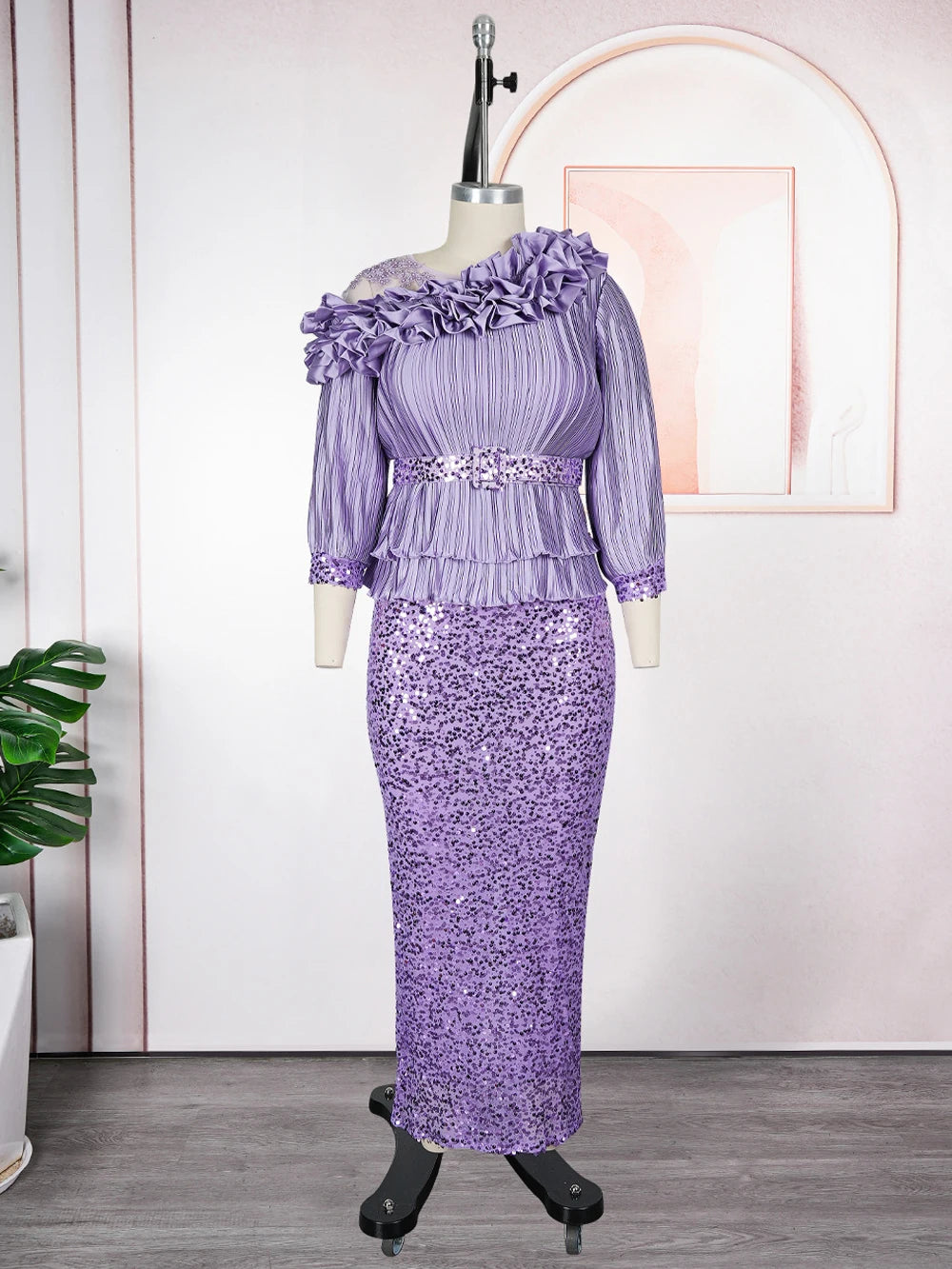 Luxury Sequin Kaftan Maxi Gown | African-Inspired Diamond Patchwork Evening Dress | Ankle-Length Zipper Slim Fit Sheath Dress Luxegan