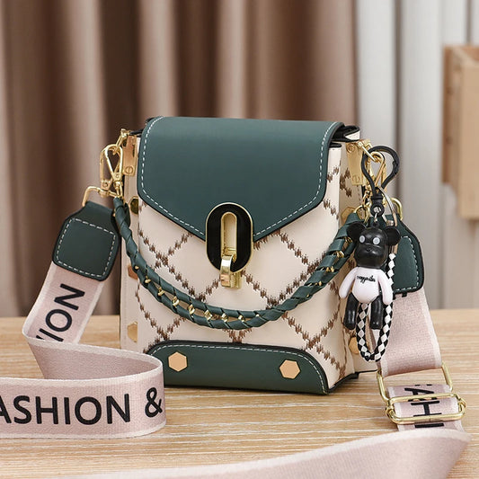 Mini Studded Decor Crossbody Bag | Argyle Embroidery Mobile Phone Purse & Trendy Chain Handbag for Women Luxegan