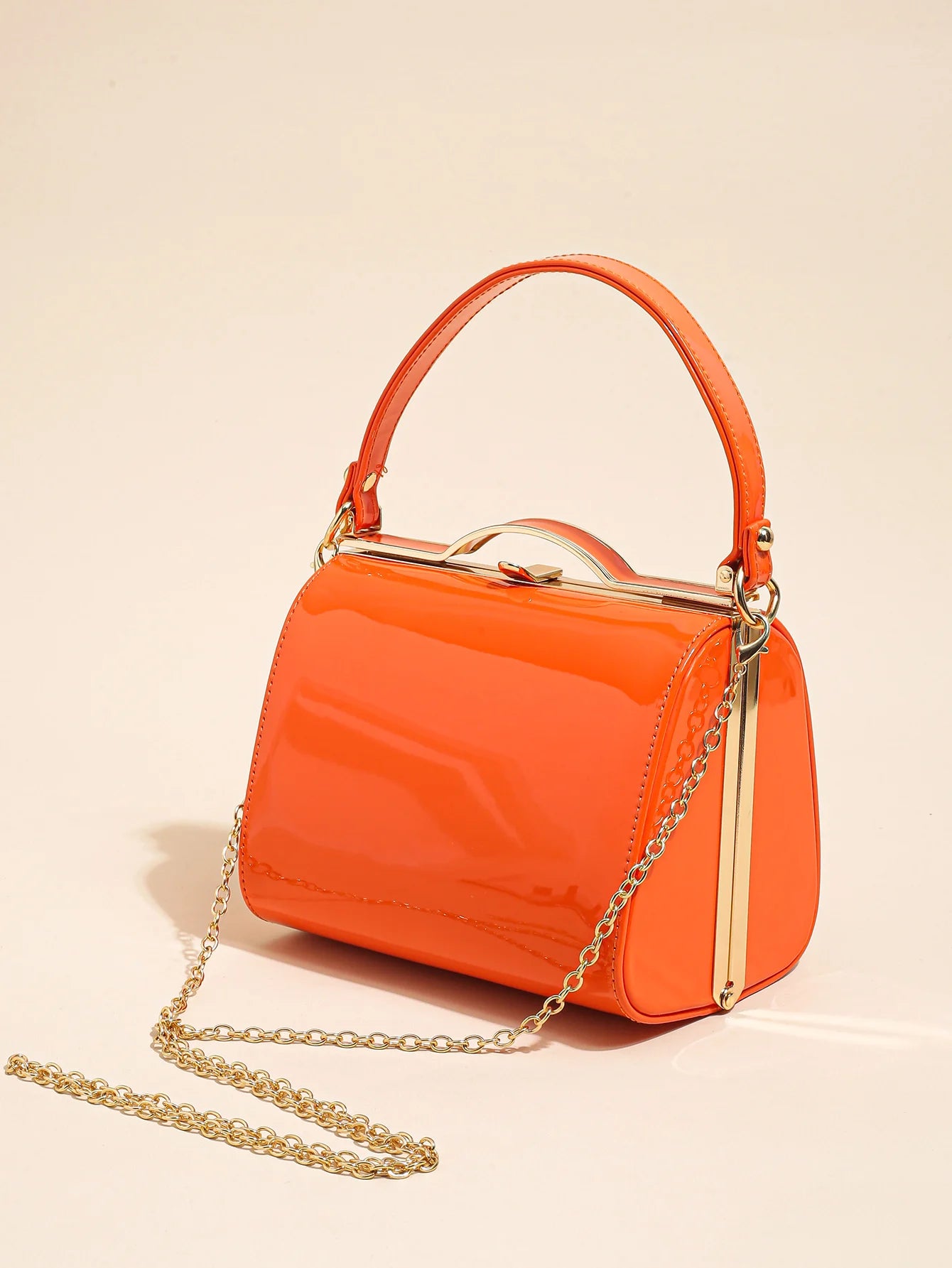 Pearlescent Patent Leather Hard Shell Clutch | Simple Handheld Dinner Bag Luxegan