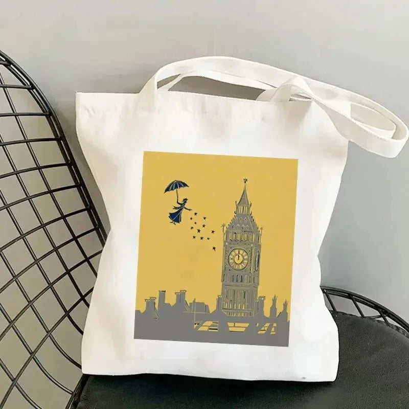 Canvas Cartoon Mary Poppins Tote | Soft Large Capacity Eco Shopping Bag Luxegan