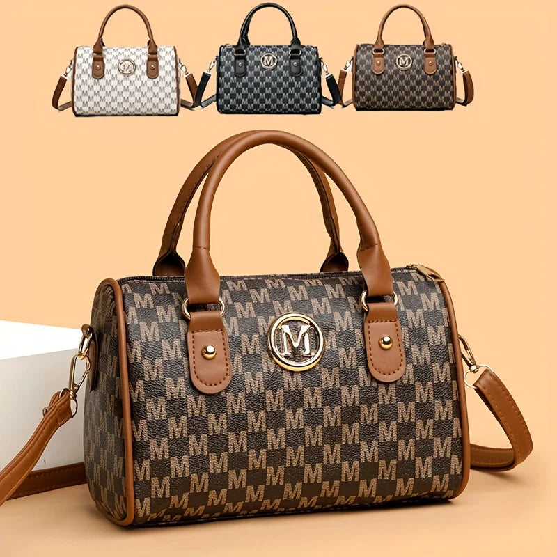 Vintage PU Leather Alphabet Bag | Golden "M" Logo Crossbody Purse Luxegan