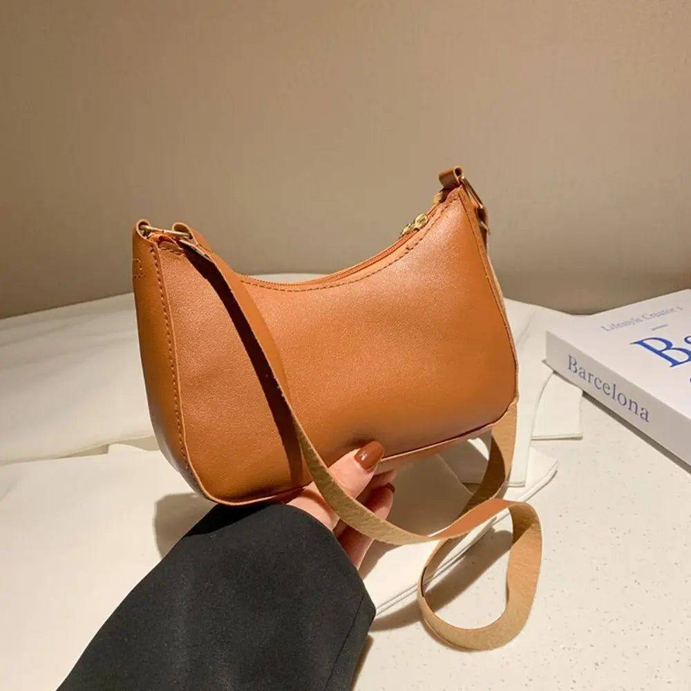 Women's Fashion Retro Underarm Bag | Sophisticated Solid Color PU Leather Shoulder Bag | Elegant Casual Hobo Handbag | Luxury Minimalist "Dignified" Crescent Purse for Modern Commuting Luxegan