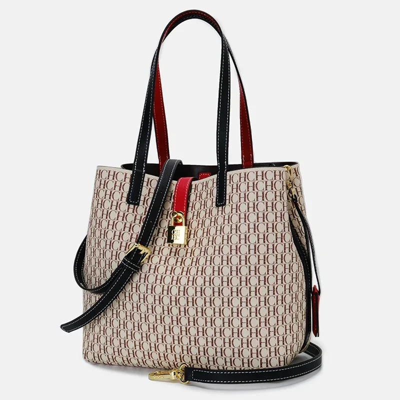 Elegant Letter-Print Bucket Bag | Soft Large Capacity Shoulder Handbag Luxegan