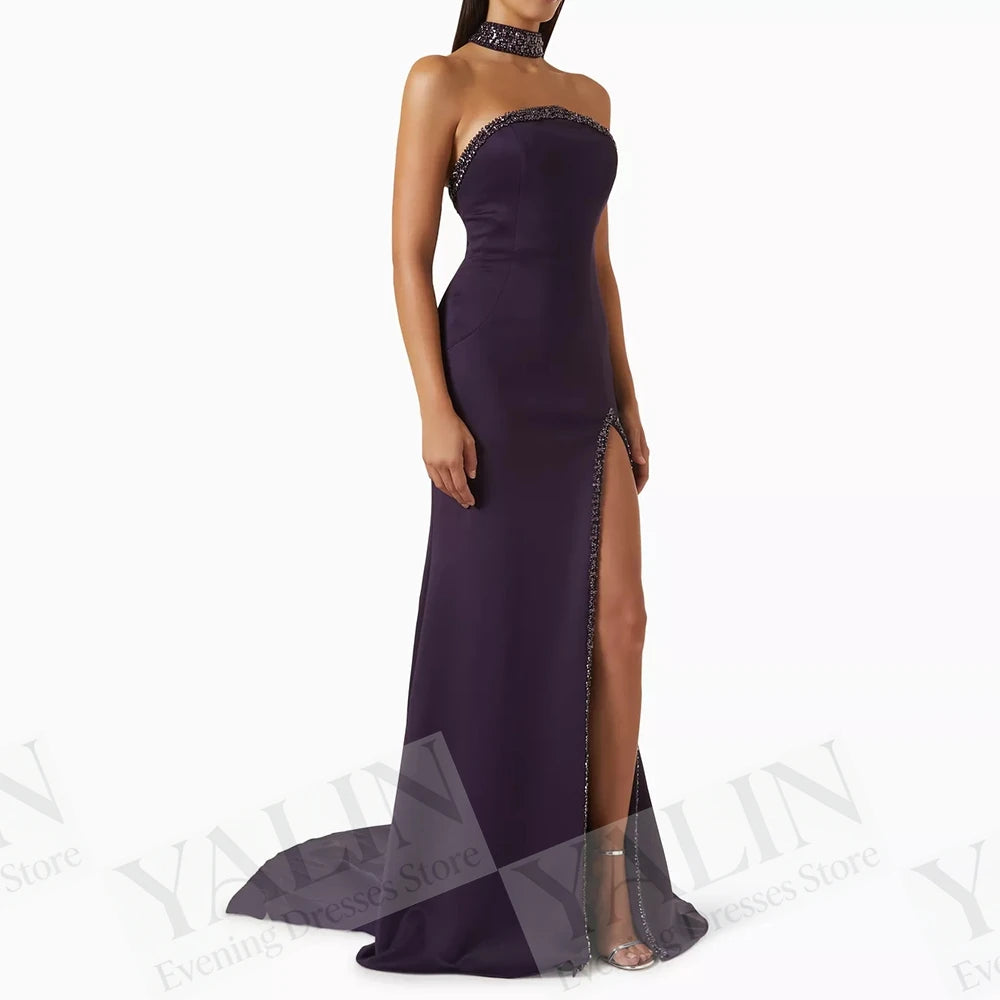 Sequined Side-Split Mermaid Evening Dress | Strapless Sleeveless Floor-Length Gown Luxegan
