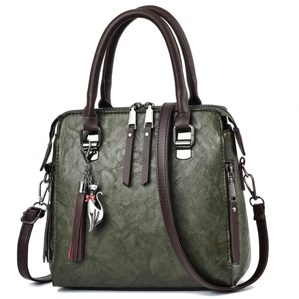 Vintage PU Leather Ladies Handbags | Women's Messenger Bags & Totes (Tassel Designer Crossbody Shoulder Bag) Luxegan