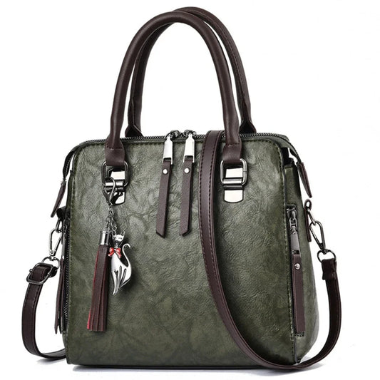 Vintage PU Leather Ladies Handbags | Women's Messenger Bags & Totes (Tassel Designer Crossbody Shoulder Bag) Luxegan