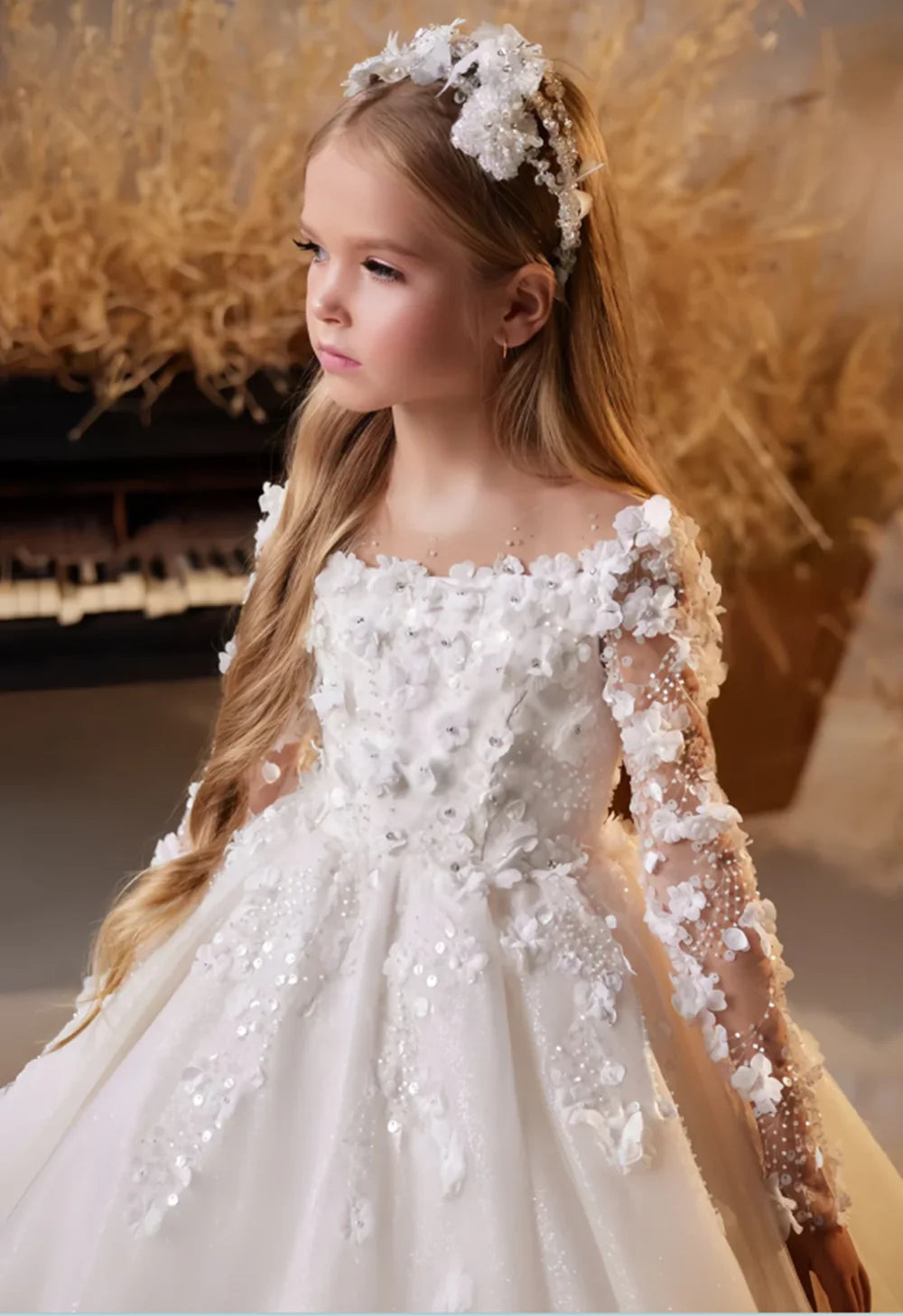 Flower Girl Dresses for Kids Princess Customized Butterfly Lace Beading Floral Wedding Even Party Birthday Gowns