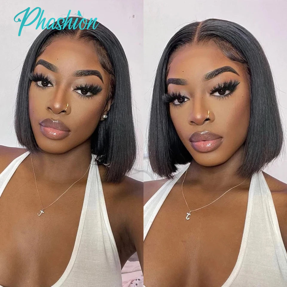 Phashion 2x6 4x4 Glueless Straight Short Bob Wigs With Natural Hairline For Black Women 100% Remy Human Hair Blunt Cut On Sale