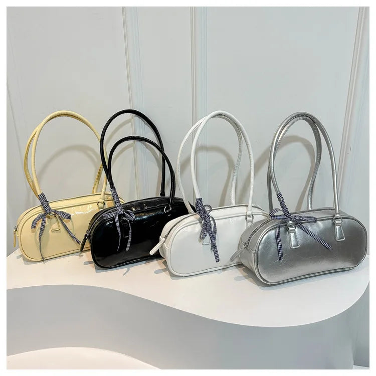 Large Capacity Silver Boston Bag | Soft PU Leather Commuter Handbag Luxegan