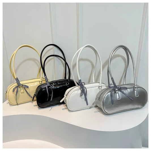 Large Capacity Silver Boston Bag | Soft PU Leather Commuter Handbag Luxegan