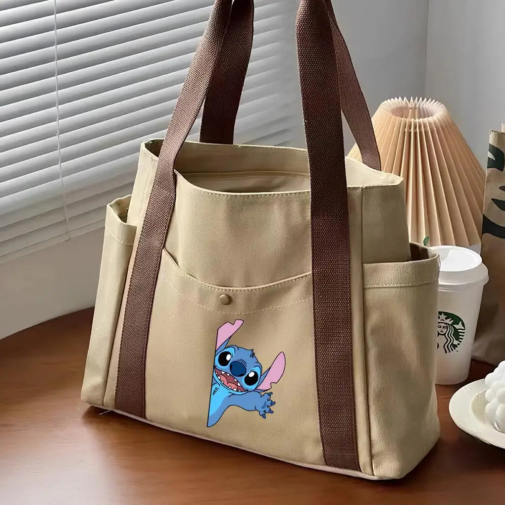 Lilo & Stitch Large Canvas Tote Bag | College Style Commuter & Student Shoulder Bag | Cartoon Shopping Handbag (Unisex) Luxegan