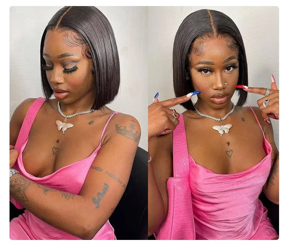 180% Density Straight Short Bob HD Lace Wig | Sophisticated 13x4 Transparent Frontal | Elegant "Brazilian Remy" Silhouette | "Dignified" Pre-Plucked Human Hair for Radiant Versatile Styling Luxegan