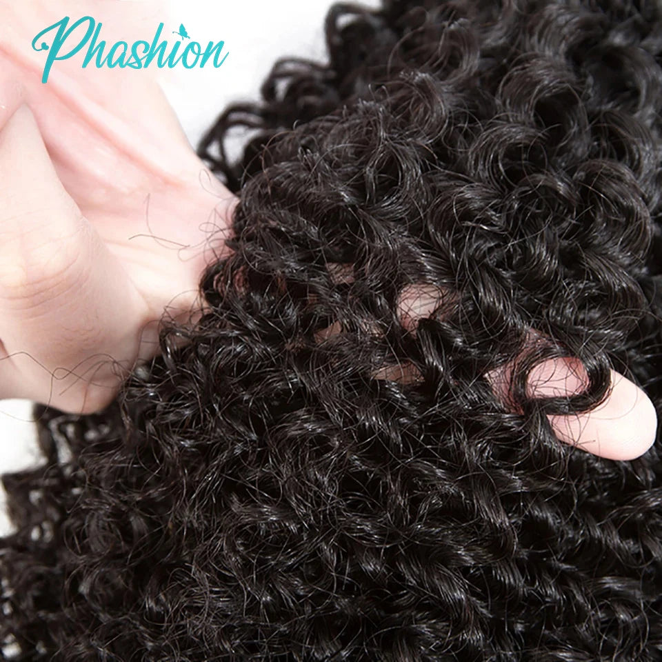 Phashion Kinky Curly Human Hair Bundles With 13x6 Lace Front Closure HD Transparent Brazilian Jerry Curl Weave and Closures Soft