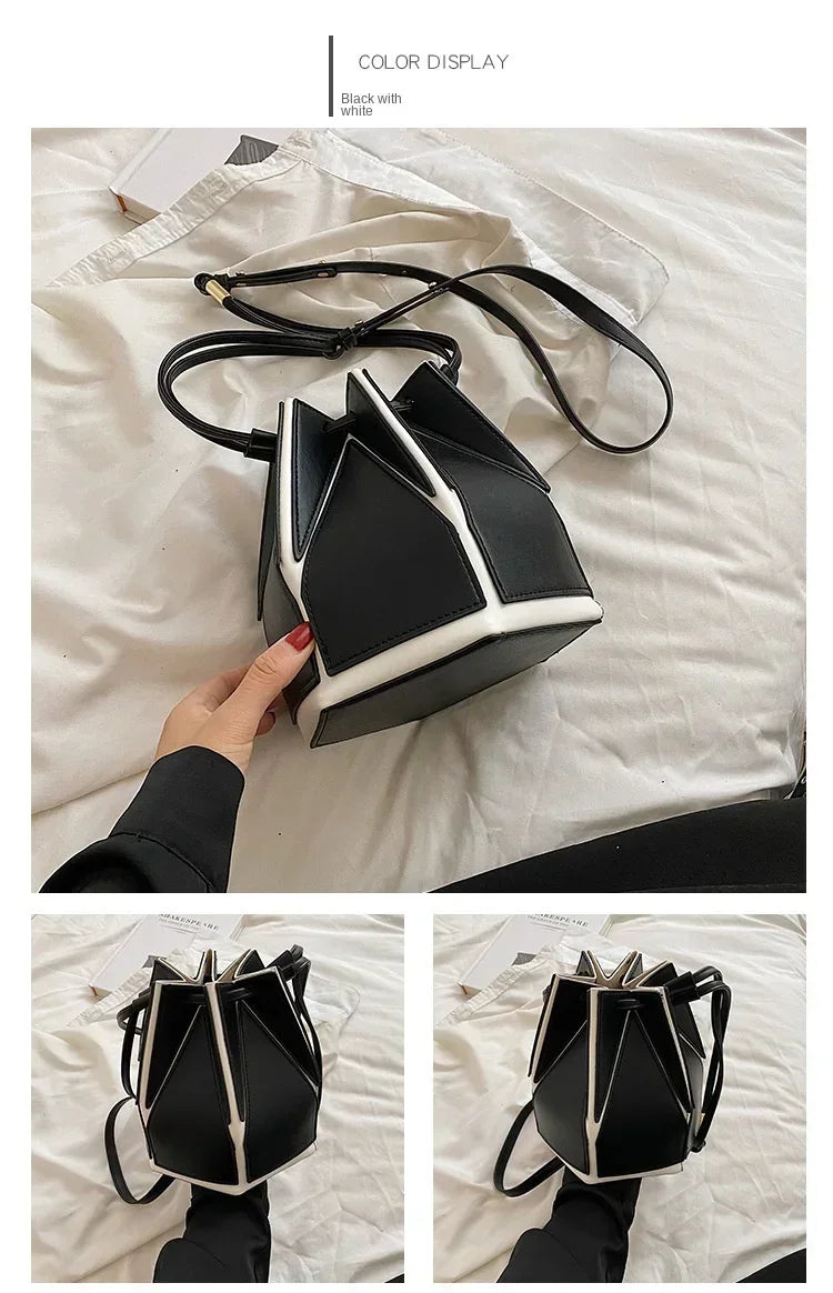 Women’s Niche Foldable Bucket Bag | Sophisticated Multifunctional Messenger Handbag | Elegant Urban Simplicity Shoulder Bag | Luxury Microfiber Synthetic Leather Portable Purse with "Dignified" Stereoscopic Build Luxegan