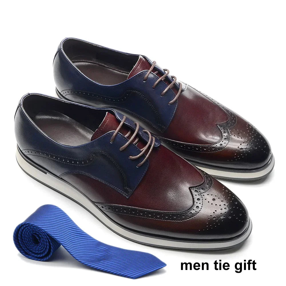 Autumn Winter Men's Brogue Derby Sneakers | Sophisticated Wingtip Wingtip Toe Dress Shoes | Elegant "Handmade Mixed Colors" Silhouette | "Dignified" Breathable Genuine Leather Footwear for Radiant Versatile Casual Styling Luxegan