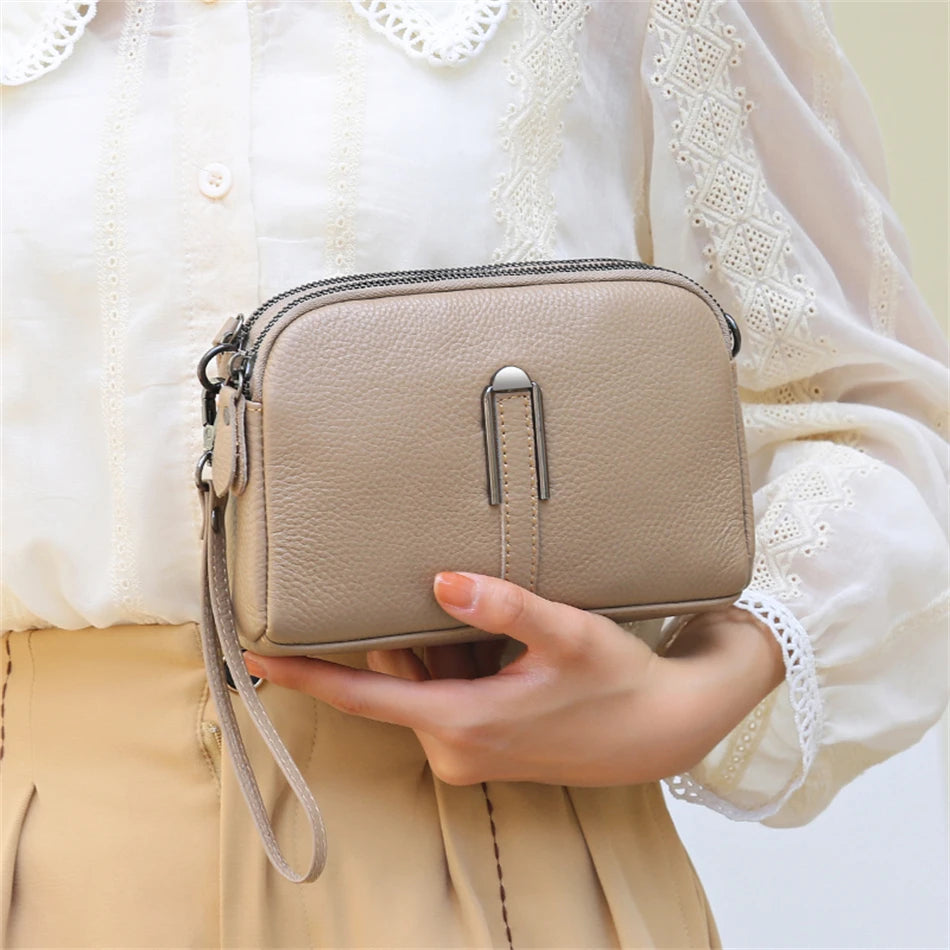 Luxury Genuine Leather Women's Crossbody Bag | Solid Color Shoulder Messenger & Clutch Phone Bag (Soft Cowhide, Sequined) Luxegan