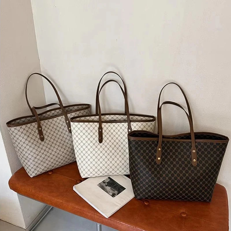 Classic Vintage Letter Print Tote Bag | Large Capacity Shoulder Bag Luxegan