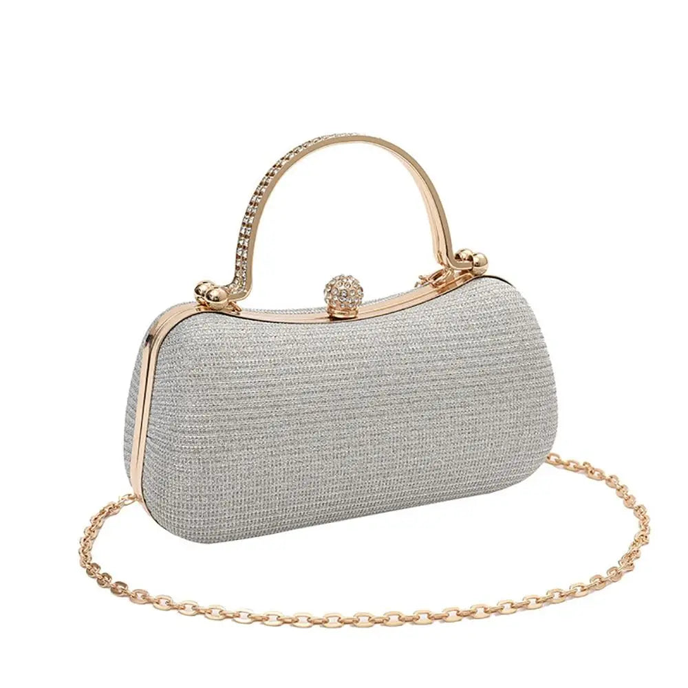 Wedding Bridal Beaded Evening Bag | Sophisticated Rhinestone-Encrusted Dinner Bag | Elegant Egg-Shape Chain Handbag | "Dignified" Satin-Lined Diamond Clutch for Versatile Party Styling Luxegan