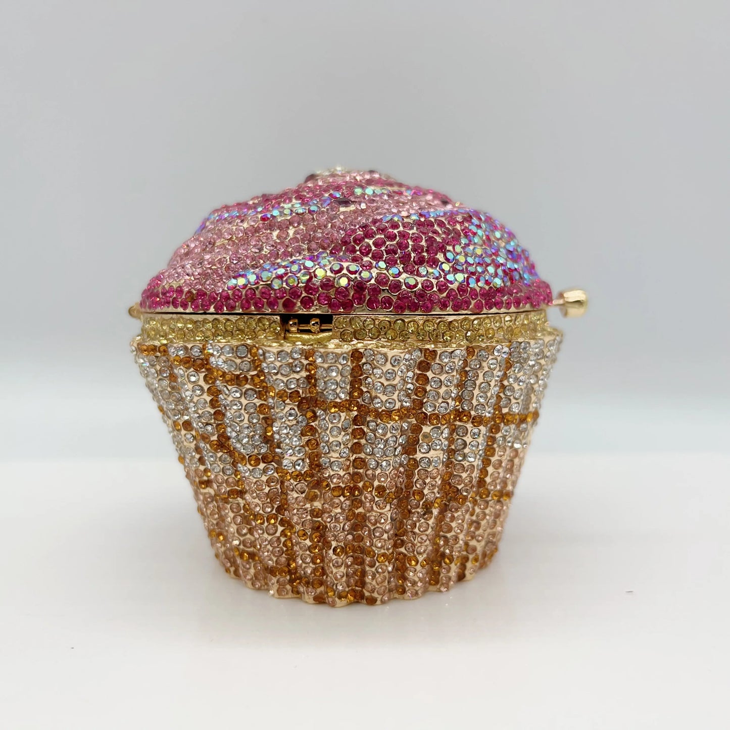 Food-Styling Metal Diamond Purse | Sophisticated Luxury Crystal Evening Bag | Elegant Rhinestone Gala Handbag | "Dignified" Hard-Shell Metallic Minaudière for High-Fashion Parties Luxegan