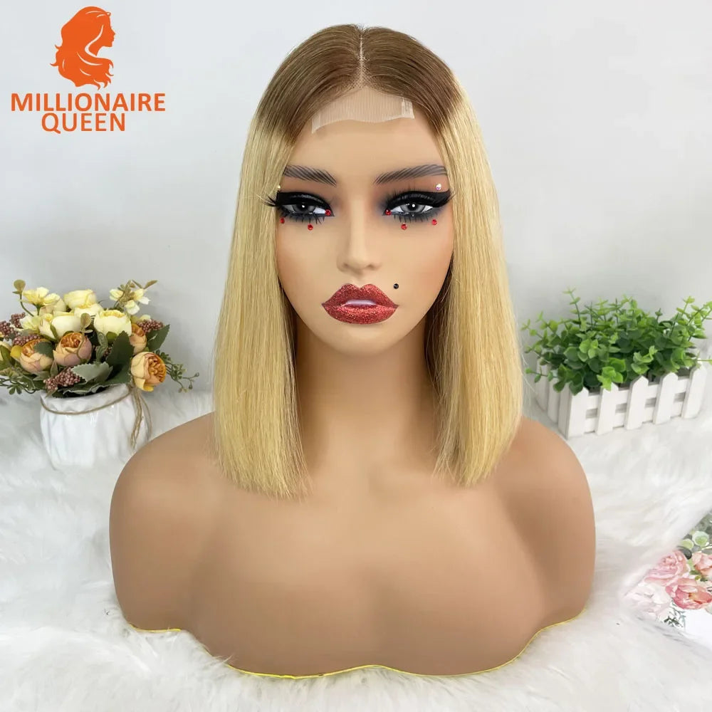 Highlight P4/30 Brown Vietname Bone Straight Bob Wig Super Double Drawn Human Hair 2x6 Glueless Lace Closure Wig For Black Women