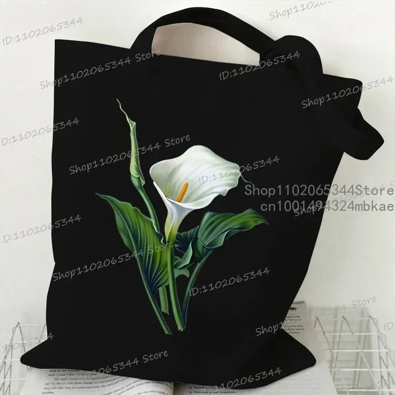 Fashion Canvas Tote Bag Oil Painting Wildflowers Print Lady Shoulder Shopping Bag | Plant Style Daisy Vintage Flower Women Handbag Luxegan