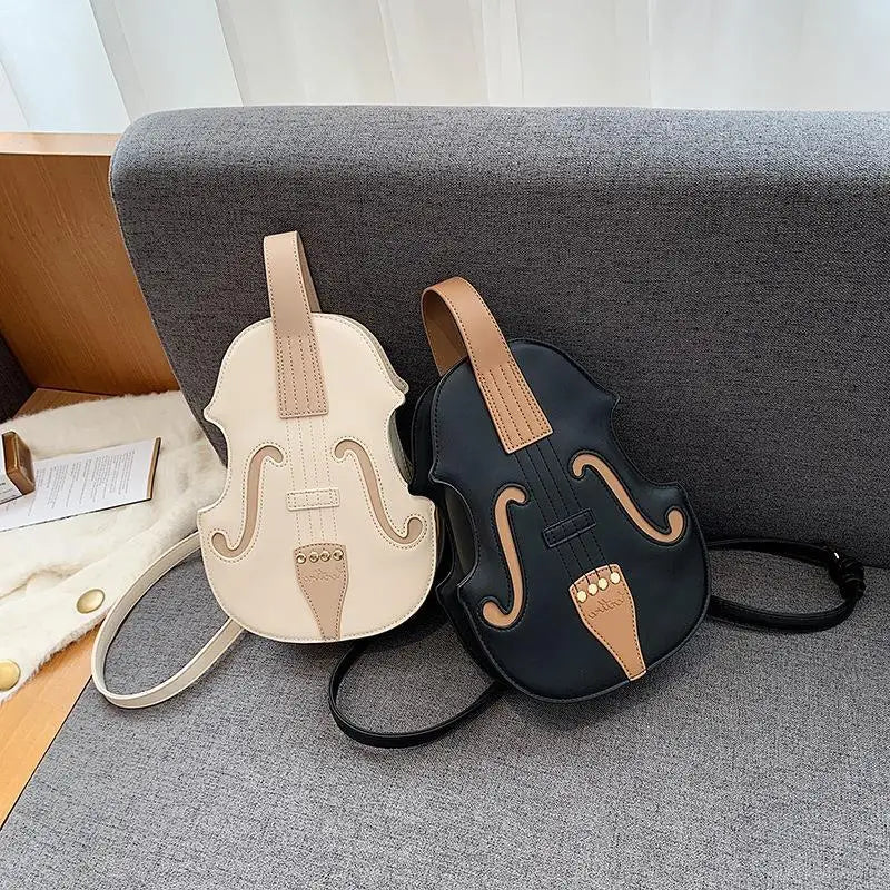Creative Violin Female Crossbody Bag | PU Leather Small Backpacks for Women | Luxury Design Thread Ladies Fashion Shoulder Bag Luxegan