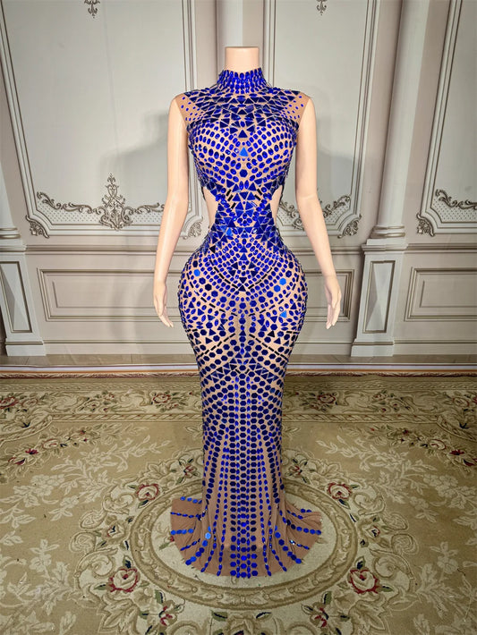 Rhinestone Sequin Mermaid Maxi Dress | Turtleneck Luxury Party & Prom Gown Luxegan