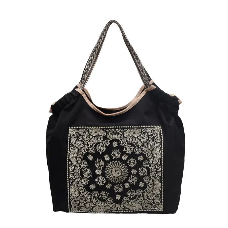 Niche Embroidered Canvas Shopping Bag | Fashionable Hand-held Shoulder Tote Luxegan
