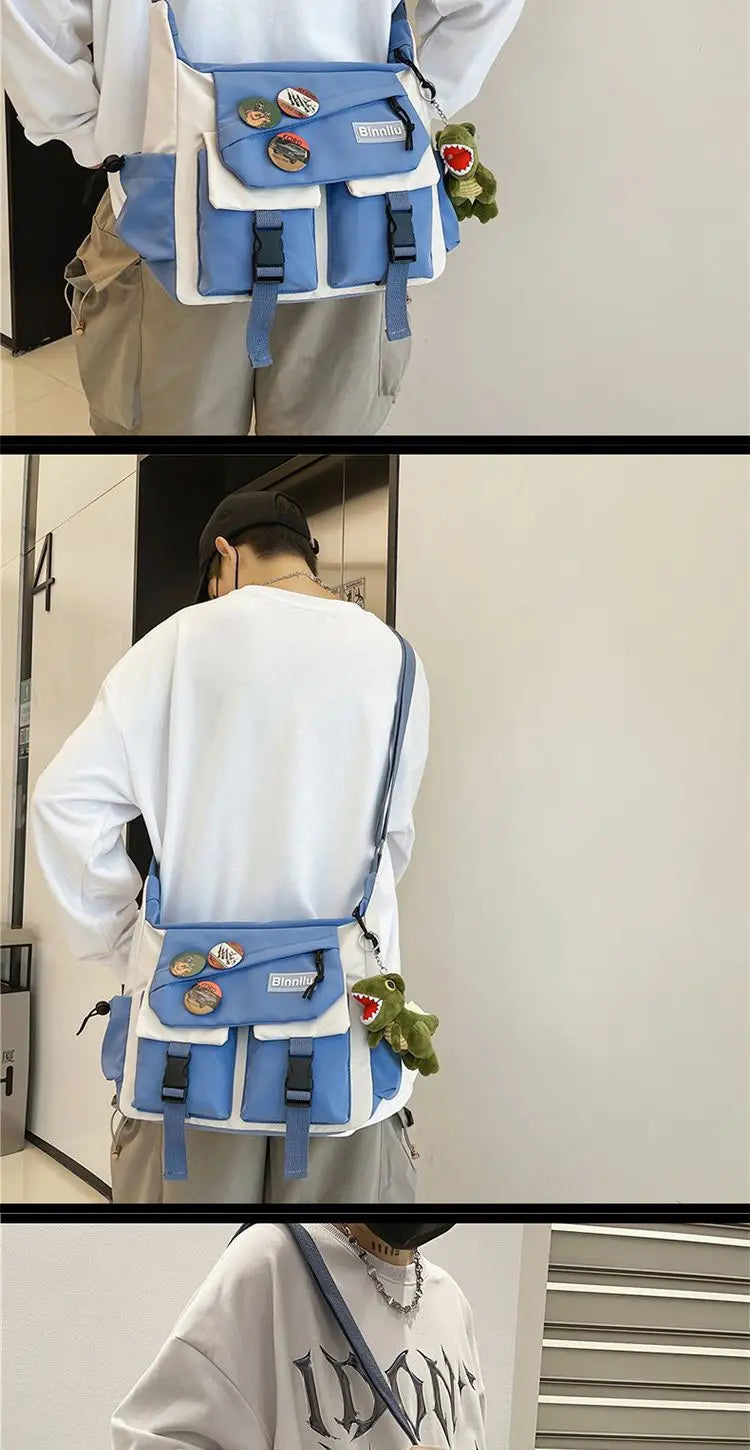 Japanese Simple Messenger Bag | Student Nylon Waterproof Canvas Handbag & Shoulder Crossbody Bag