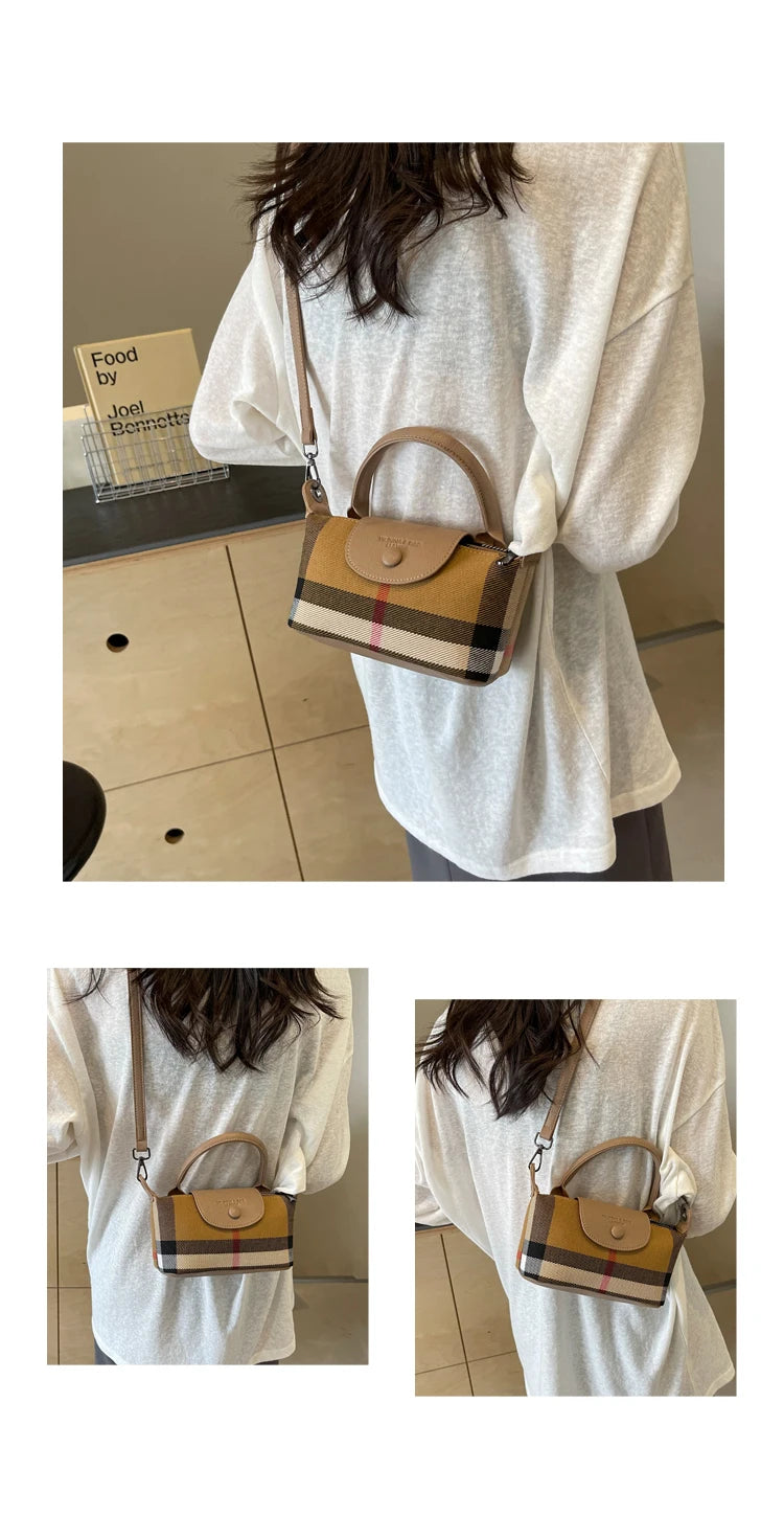 Fashion Check Pattern Dumpling Bag | Soft Bucket Crossbody Luxegan