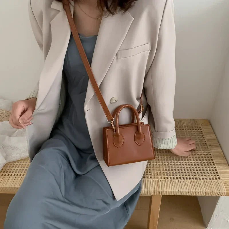 New Popular Retro Mini Handbag | Sophisticated Small Square Messenger Bag | Literary Inspired Vertical Shoulder Bag | Fashion-Forward Soft PU Leather Daily Satchel with Synthetic Leather Lining Luxegan