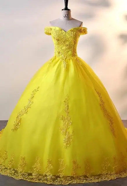 Luxury Floral Tulle Quinceañera Ball Gown | Off-The-Shoulder Sweet 15 Party Dress | Floor-Length Embroidered Lace Princess Dress Luxegan