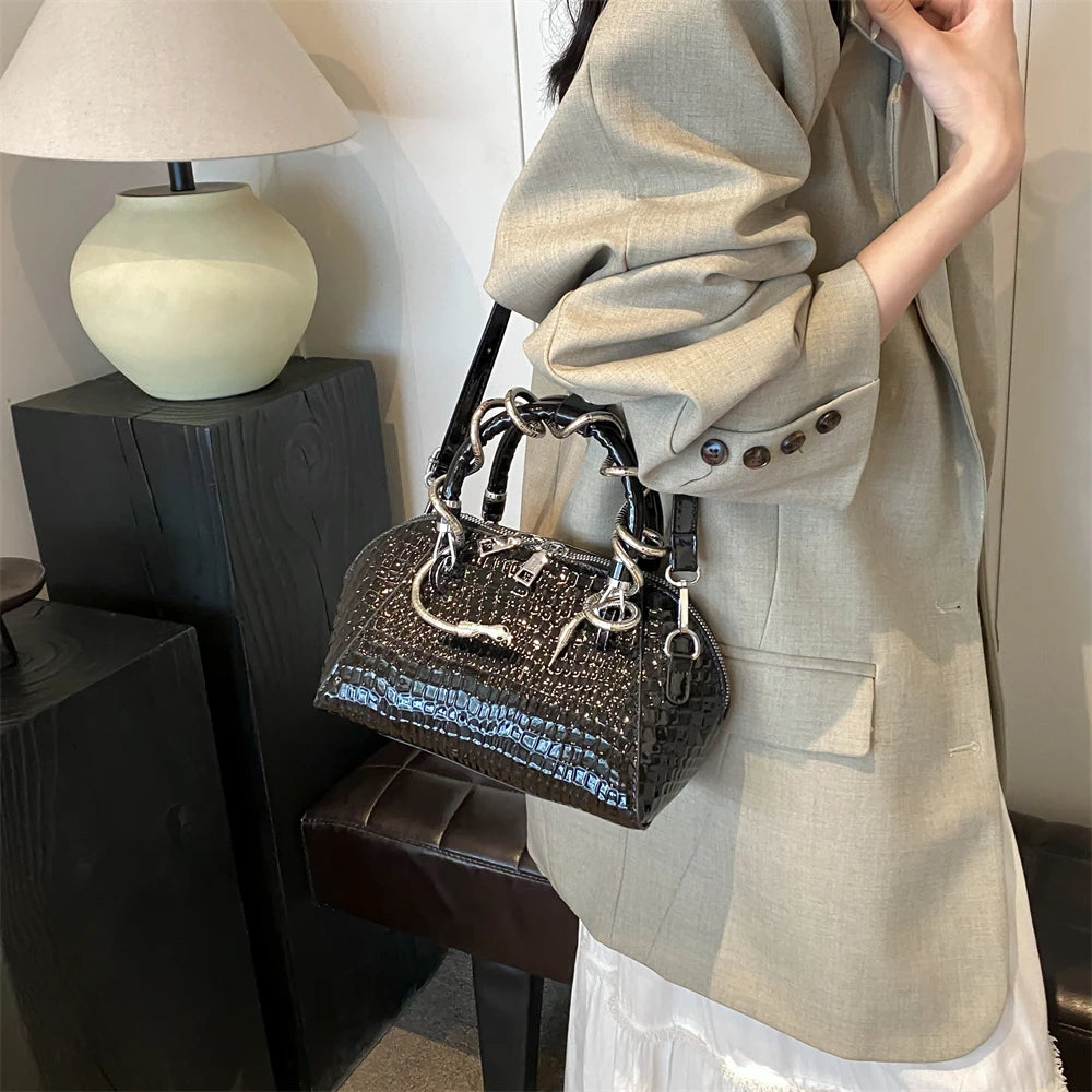 Crocodile Pattern Shell Bag | Designer Top-Handle & Crossbody Purse Luxegan