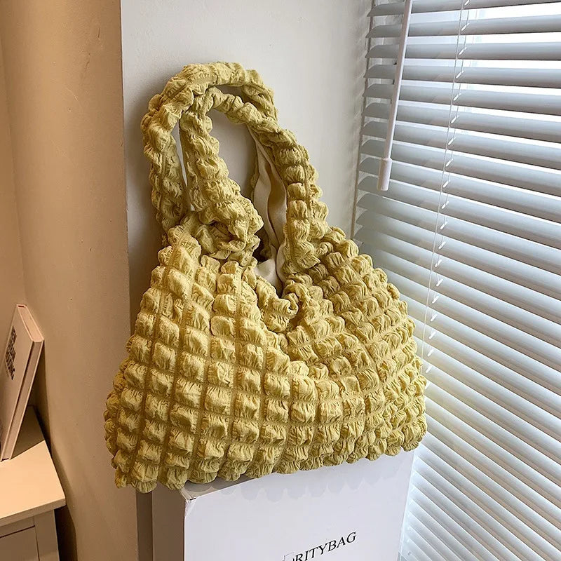 Soft Pleated Cloud Tote | Candy Color Large Capacity Shoulder Bag Luxegan