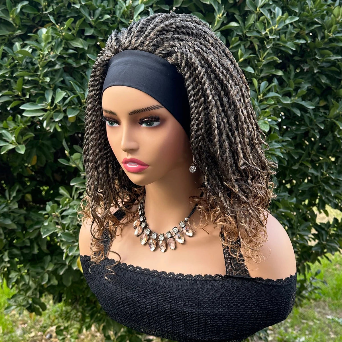 Short Bob Synthetic Braided Headband Wigs For Black Women Box Braided Headband Bob Wig African Braiding Hair Headband Wig Luxegan