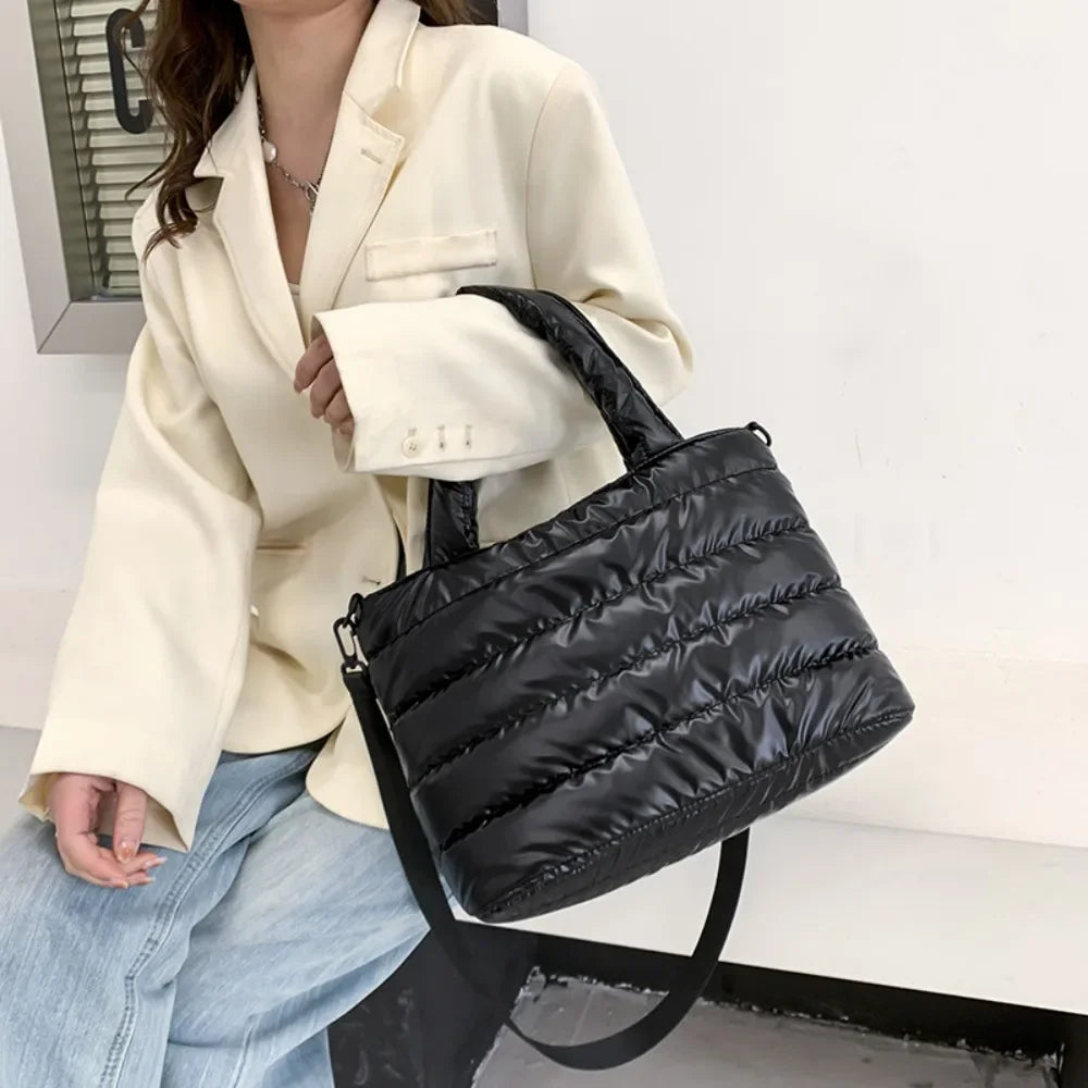 New Puffer Tote Bag for Women | Quilted Puffy Handbag & Lightweight Down Cotton Padded Shoulder & Crossbody Bag Luxegan