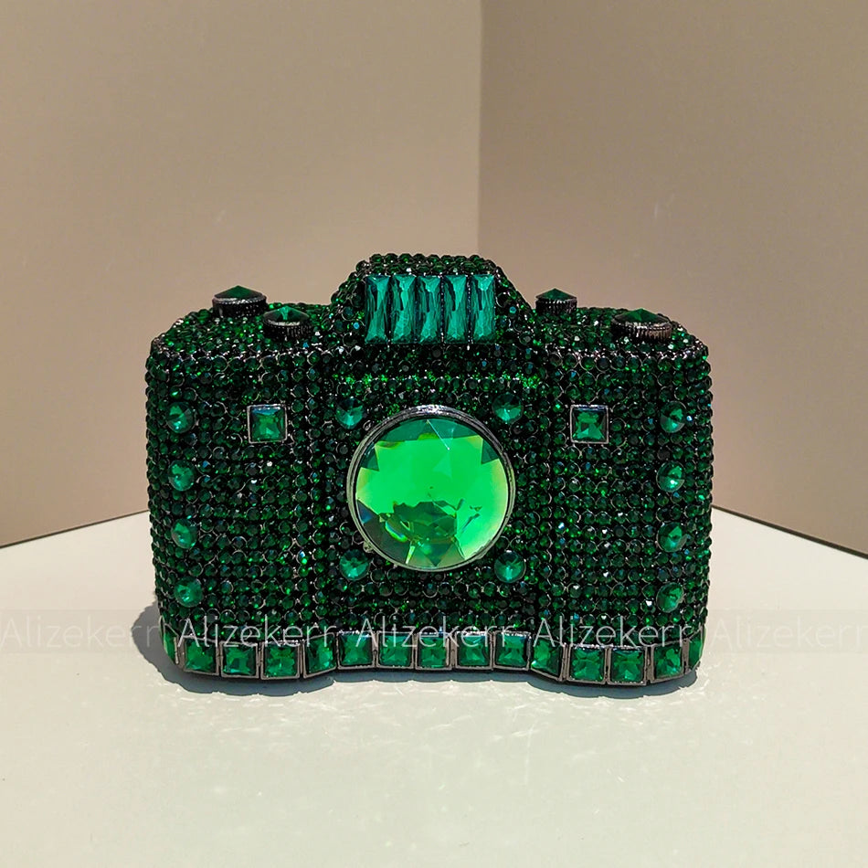 Camera-Shaped Boutique Evening Clutch | Sophisticated Novelty Metallic Rhinestone Purse | Elegant Diamond-Encrusted Bridal Handbag | "Dignified" Hard-Shell Dress Bag for Versatile Party Styling Luxegan