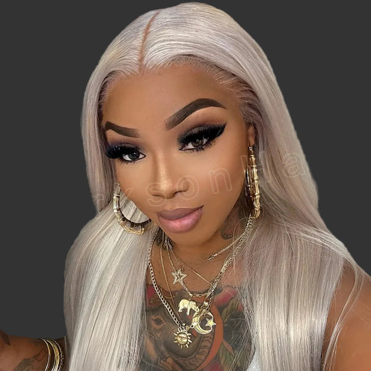 #60 613 Platinum Blonde Wear-and-Go Glueless Wig | 13x4 HD Transparent Lace Frontal Wig | 100% Brazilian Remy Human Hair Body Wave Long 26+ Inch Wig for Women Luxegan